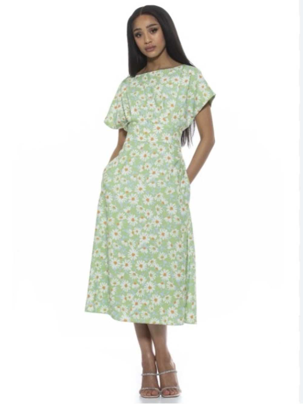 NWT Alexia Admor Green daisy floral spring summer dress size 14
